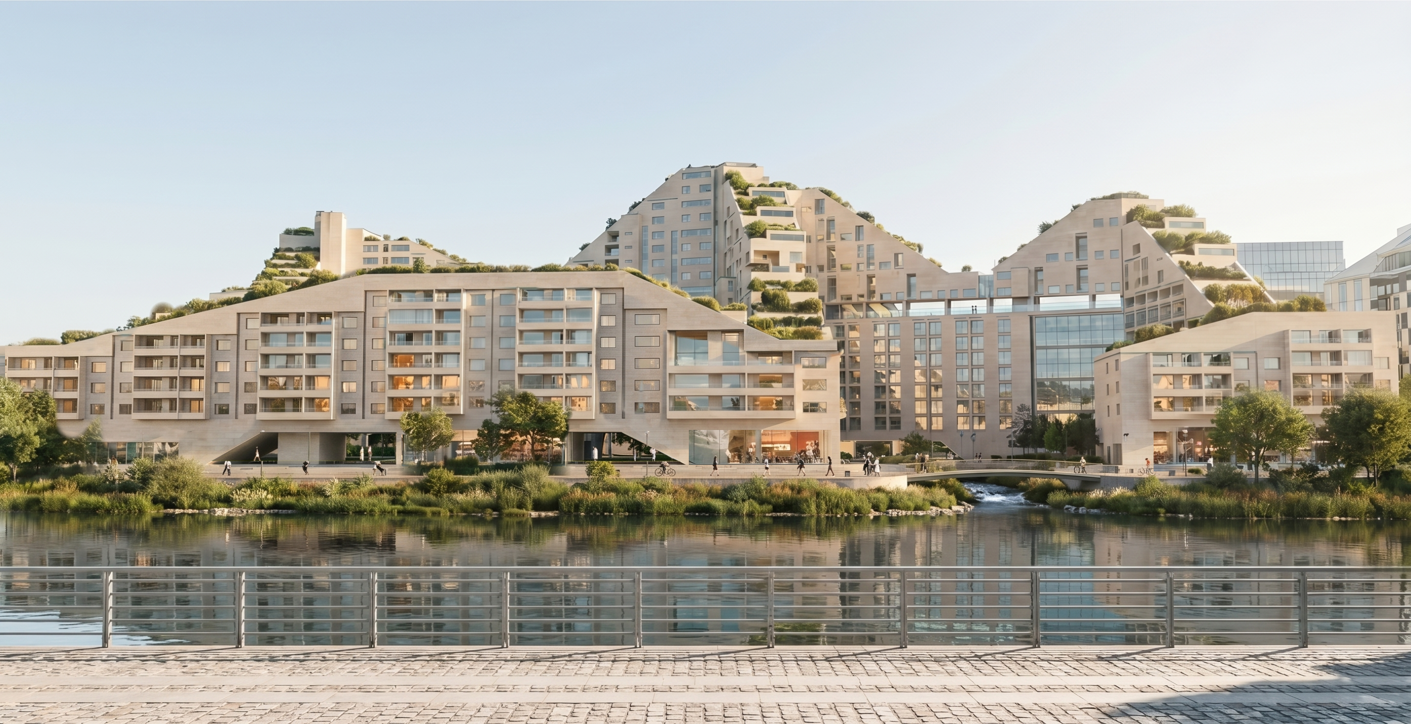 迎水琢丘 — 从桥对岸看建筑效果